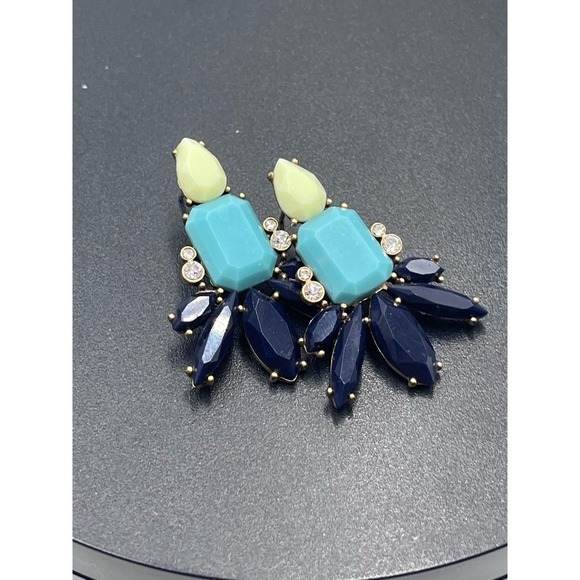 J. Crew  Blue Mint Green Aqua Gold Tone Statement Earring la - Picture 10 of 12